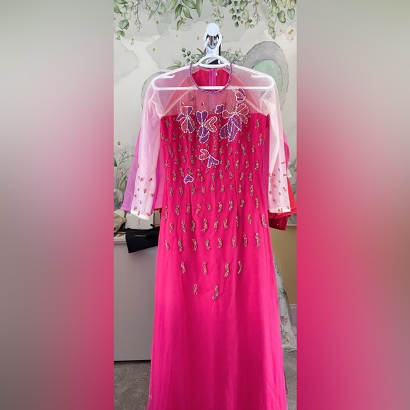 ao dai thiet ke, New beautiful Vietnamese traditional long dress bộ set m 2 gift - Picture 3 of 5